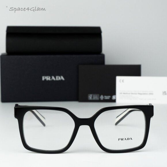 Prada Men Eyeglasses Black Demo Square PRB03V 16K1O1 NEW AUTHENTIC - Picture 1 of 8
